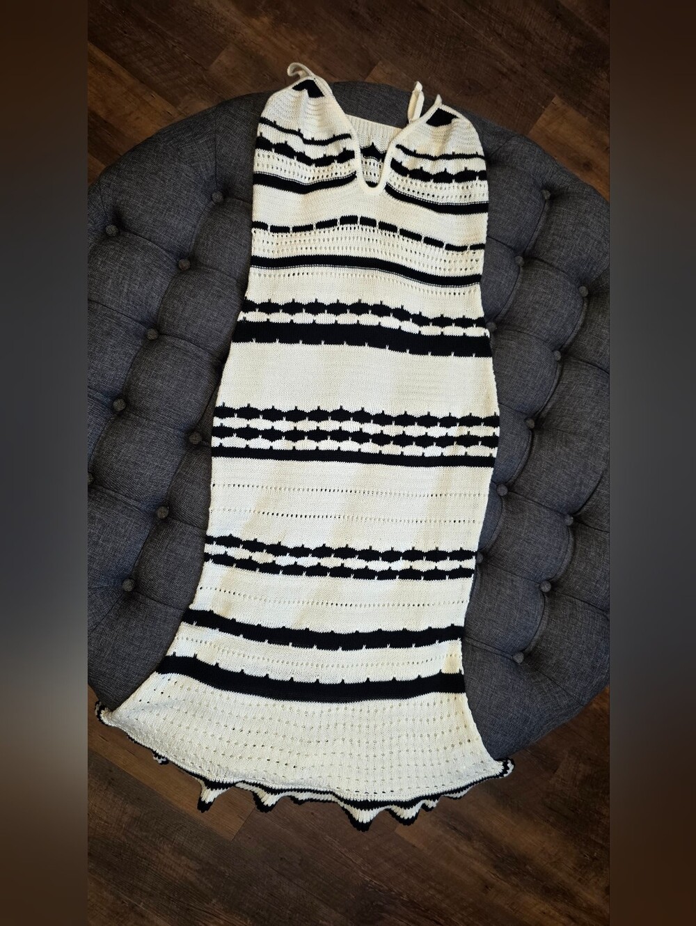 Black & Cream Crochet Look Maxi Dress